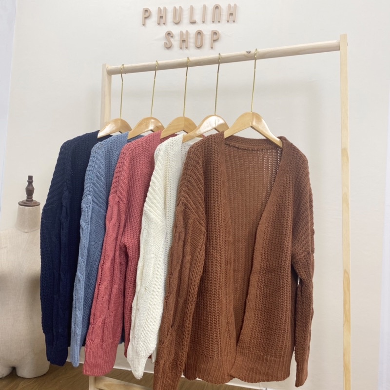 MS335 Áo khoác len cardigan dệt kim sợi to tay vặn thừng