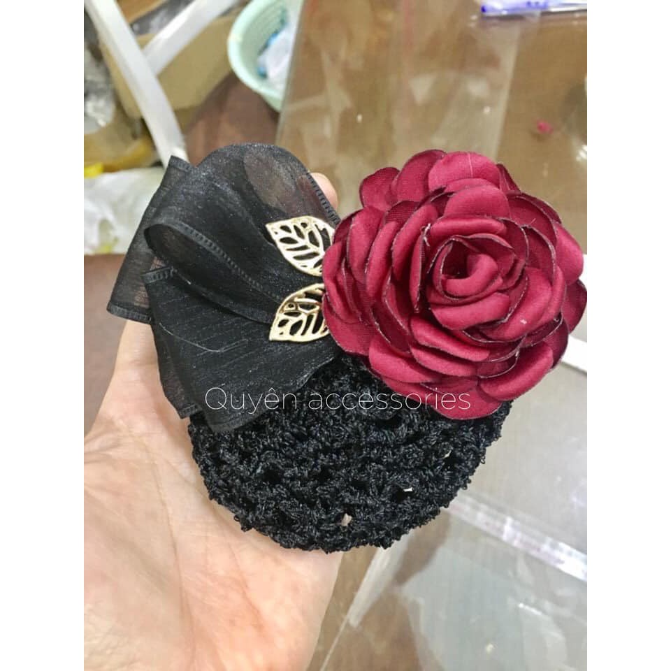 KẸP BÚI VOAN PHỐI HOA LỤA ĐỎ