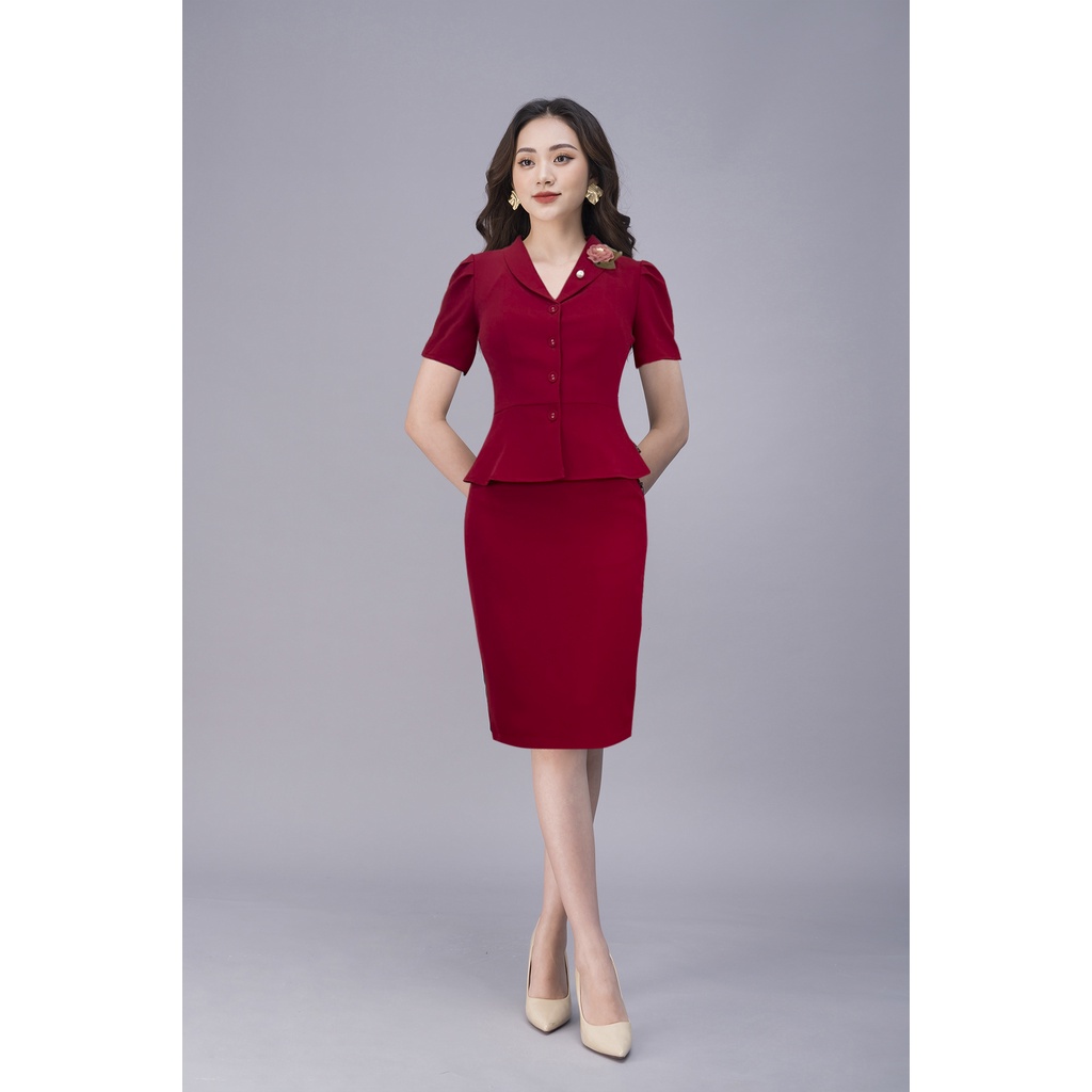 Sét Bộ Cao Cấp Luperi LFSB4107 Áo Cổ Vest phối chân váy bút chì thanh lịch, sang trọng.