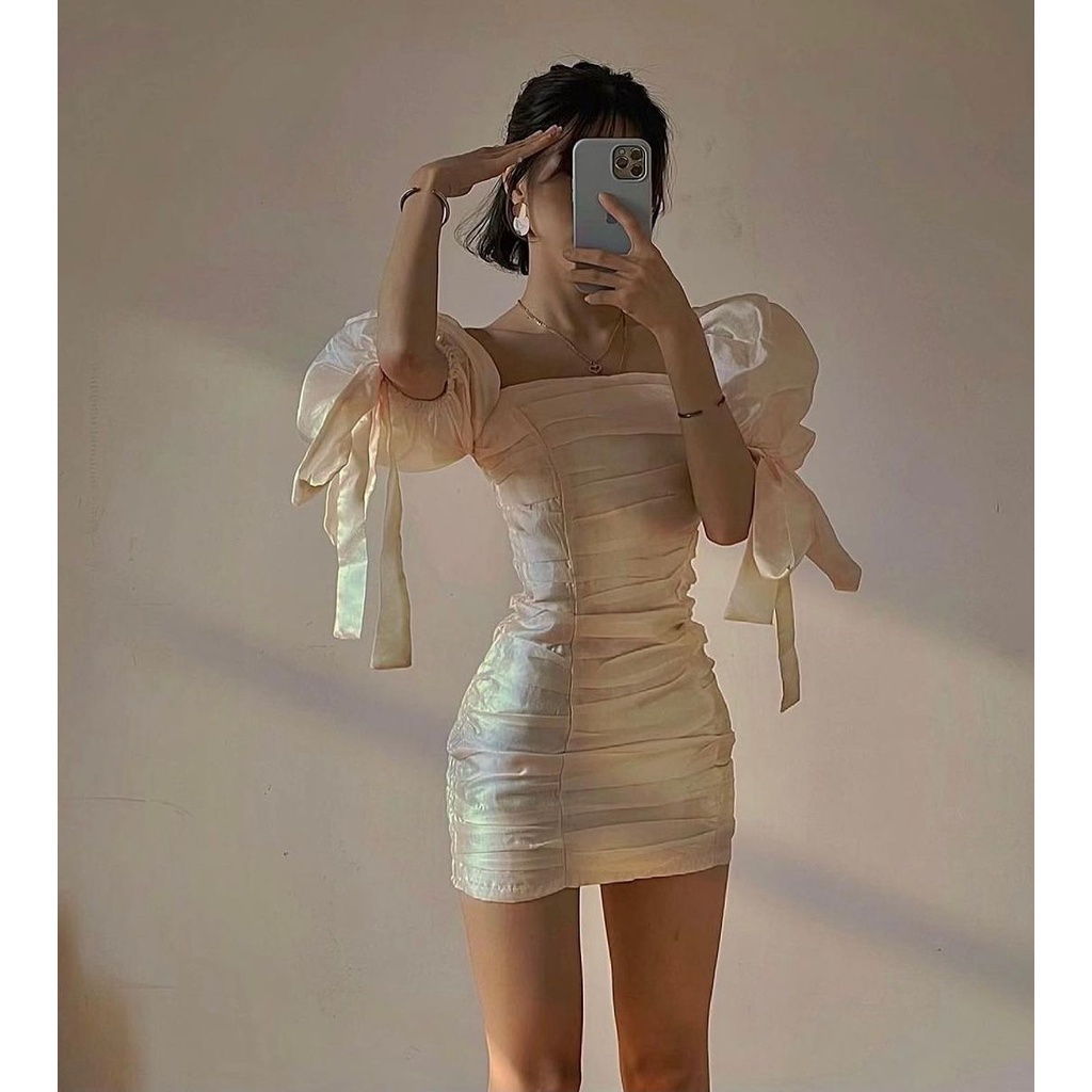 Đầm ôm SheByShj tay phồng màu rose gold - Sakura Dress | BigBuy360 - bigbuy360.vn