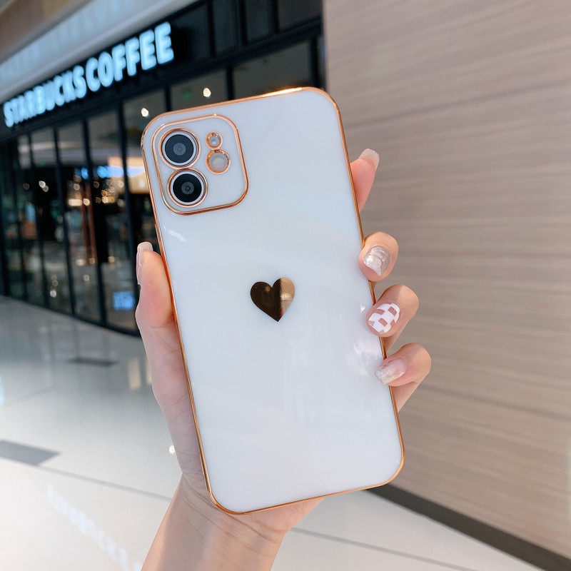 Ốp Điện Thoại Silicon Mạ Điện Họa Tiết Trái Tim Sang Trọng Cho iPhone 11 13 Pro Max 8 Plus XR XS X 12 Pro Max