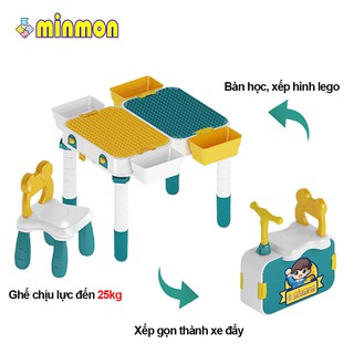 Bộ bàn xếp hình lego kèm 1 ghế MINMON cho bé - CY227082