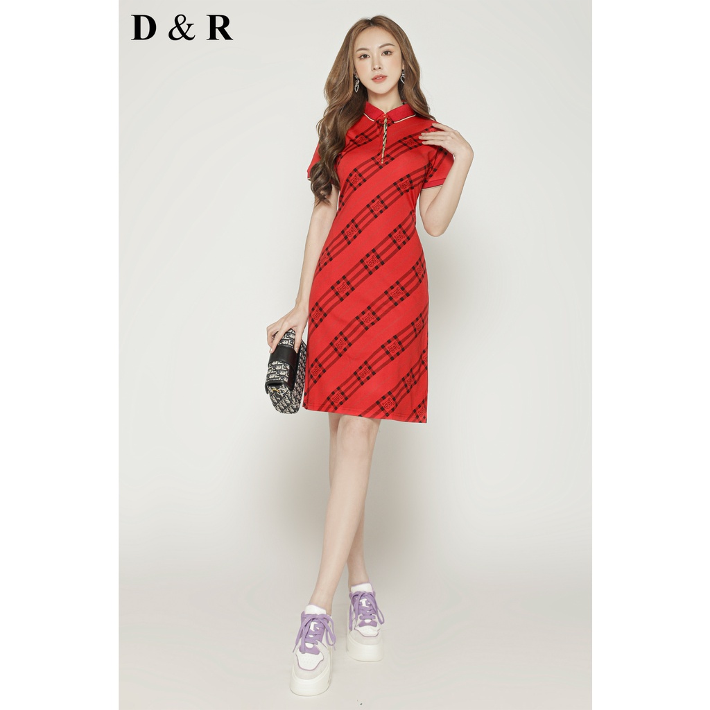 Đầm polo nữ bigsize họa tiết BBR Quảng Châu cao cấp váy thun cotton đi chơi dạo phố thương hiệu thời trang D&R D191