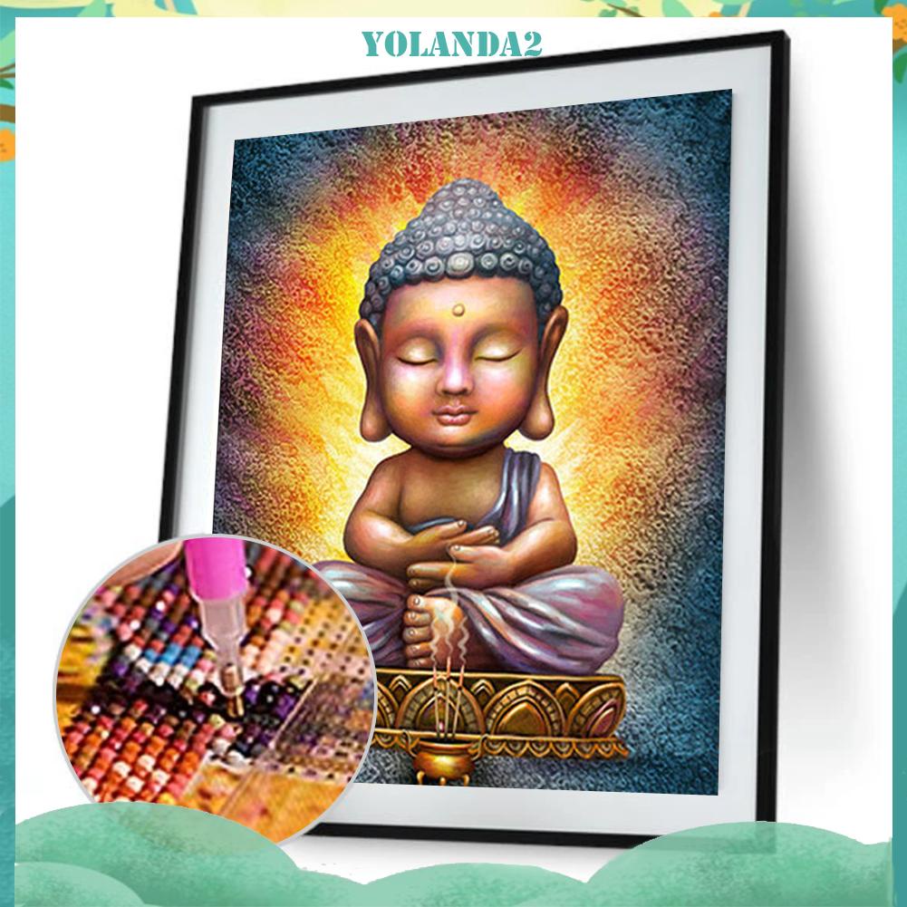 Tranh Thêu Chữ Thập Đính Đá Kim Cương 5d Hình Phật Giáo 36x30cm