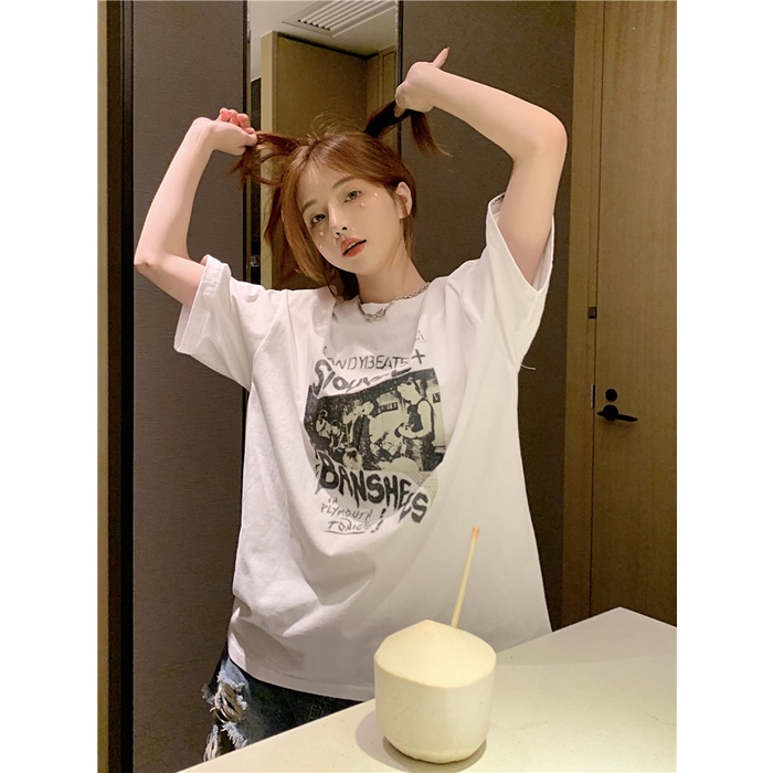 Áo Thun cotton Tay Ngắn Cổ Tròn Dáng Rộng Thời Trang Hàn Quốc Dành Cho Nữ