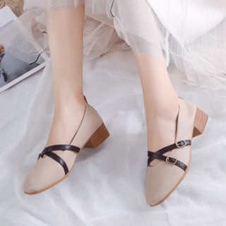 Giày búp bê nữ kiểu dáng basic dây đan chéo gót 3 phân đế dẻo vintage
