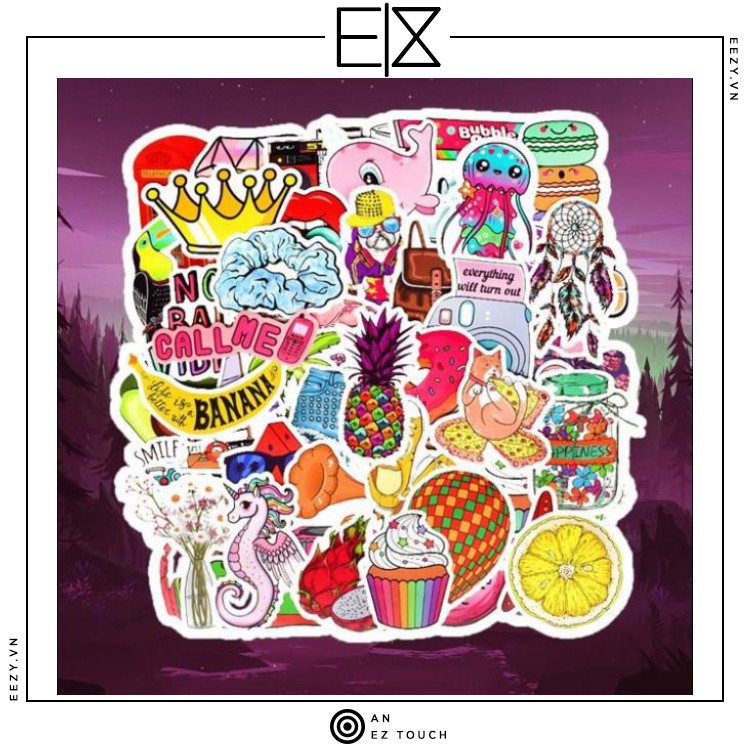 SET 50 MIẾNG STICKER VCSO HOA CÚC PEACEMINUSONE BANANA GIRL GANG CHỐNG NƯỚC DÁN NÓN BẢO HIỂM, LAPTOP, VALI, TỦ, BÀN HỌC