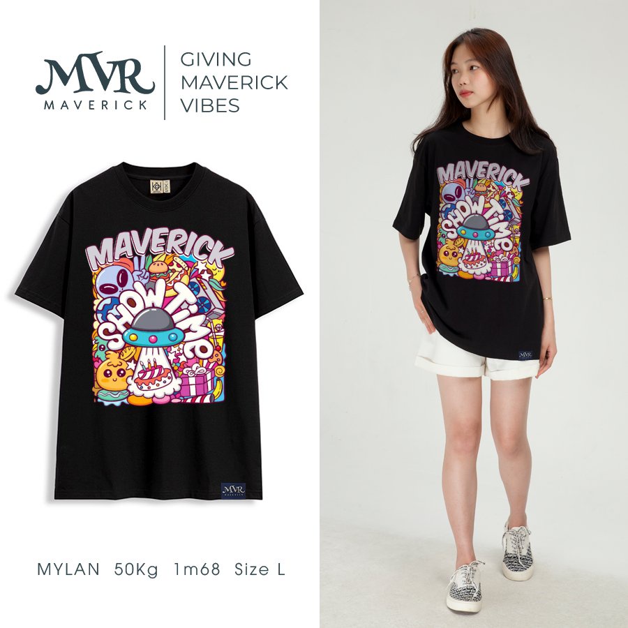 Áo form rộng nam nữ icon người ngoài hành tinh hoạt hình MVR size rộng tee Mỹ BB4095