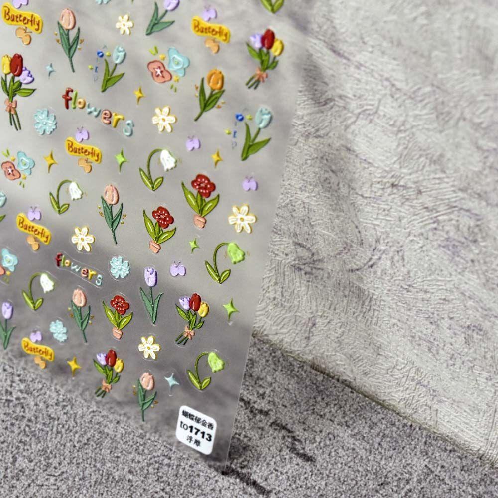 Đề Can Lá Nhôm 5D In Hình Hoa Tulip Dễ Thương Dùng Trang Trí Móng Tay