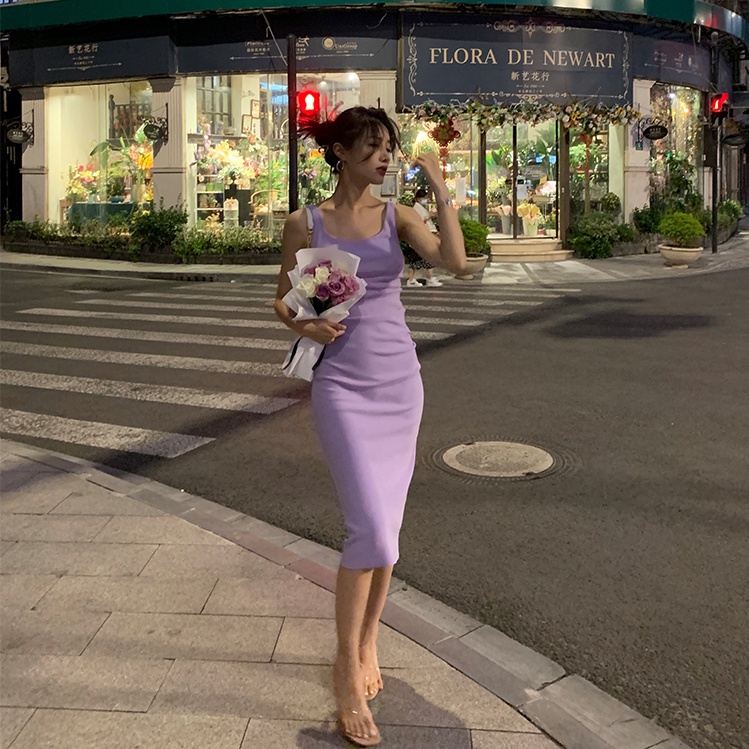 SUXI Đầm Hai Dây Dáng Ôm Dài Thời Trang Mùa Hè Quyến Rũ Cho Nữ