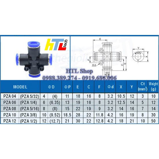 Khớp chữ Thập, Đầu nối nhanh chữ thập chia 4 cắm nhanh ống hơi khí nén, ống nước phun sương, tưới cây - HTL Shop