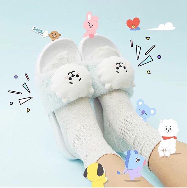 Dép đầu bông BT21, BT21 doll slipper , ver 3 hàng off