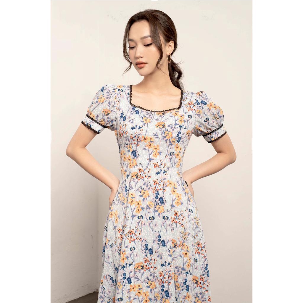 Đầm xòe cổ vuông, viền ren, tay cộc bồng MMOutfit M-DA061221388