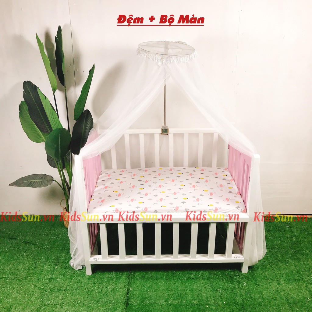 Bộ Combo Phụ Kiện KIDSSUN Đệm Bông Ép Quây Lót Đệm Màn Mùng Chống Muỗi Cho Nôi Cũi Cho Bé