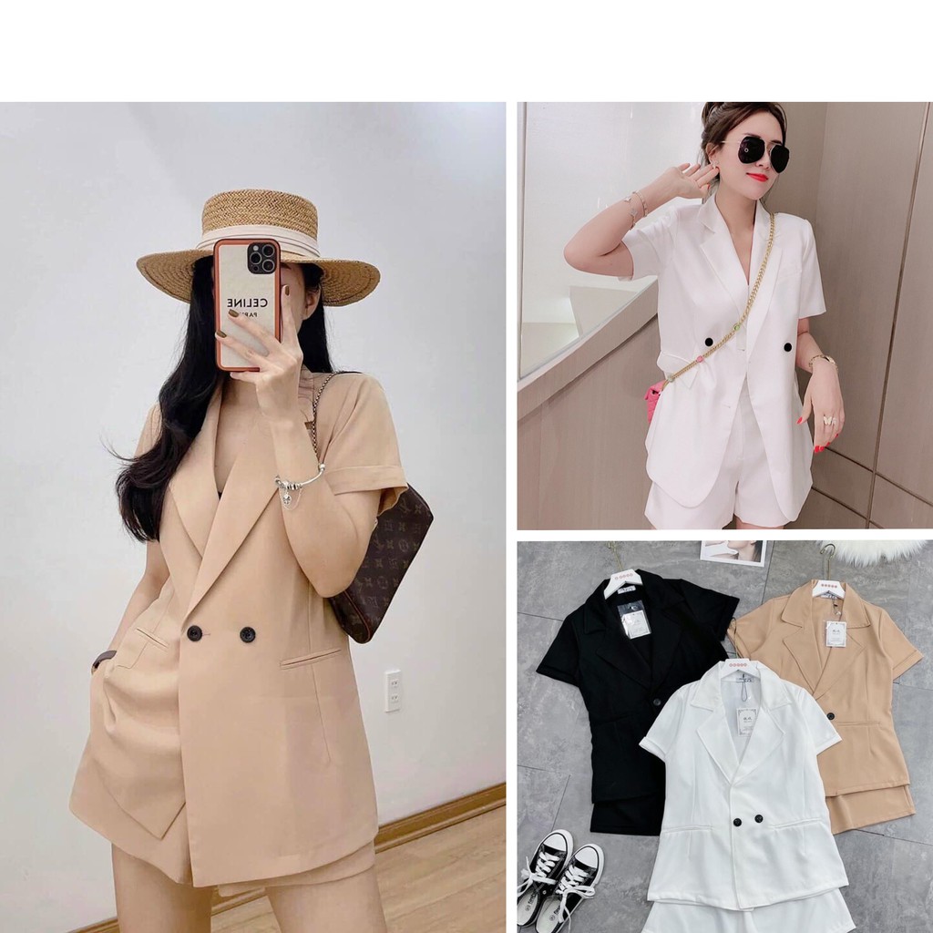 Set Vest Nữ Công Sở Cao Cấp, Bộ Áo Vest Nữ Tay Ngắn Và Quần Short Trơn Basic - Thanh Lịch,  Siêu Mát - SINB.STORE