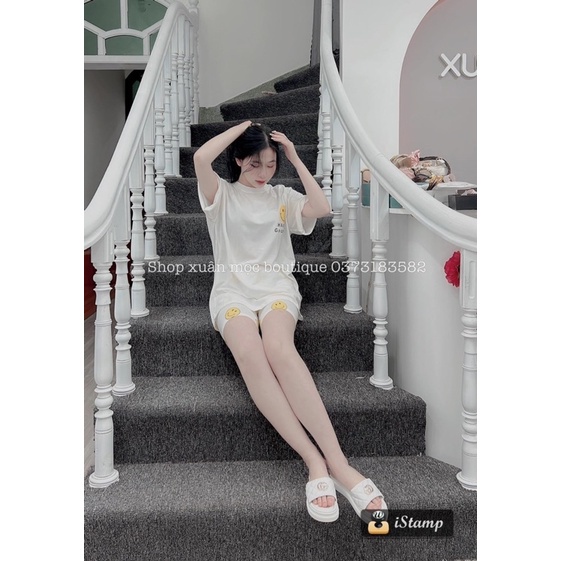 Bộ Áo Thun Quần Short Ống Rộng Mặt Cười🦋 Set Áo Tay Lỡ Vintage Kèm Quần Đùi In Hình ICon Hot Hit🦋 [XẢ KHO]