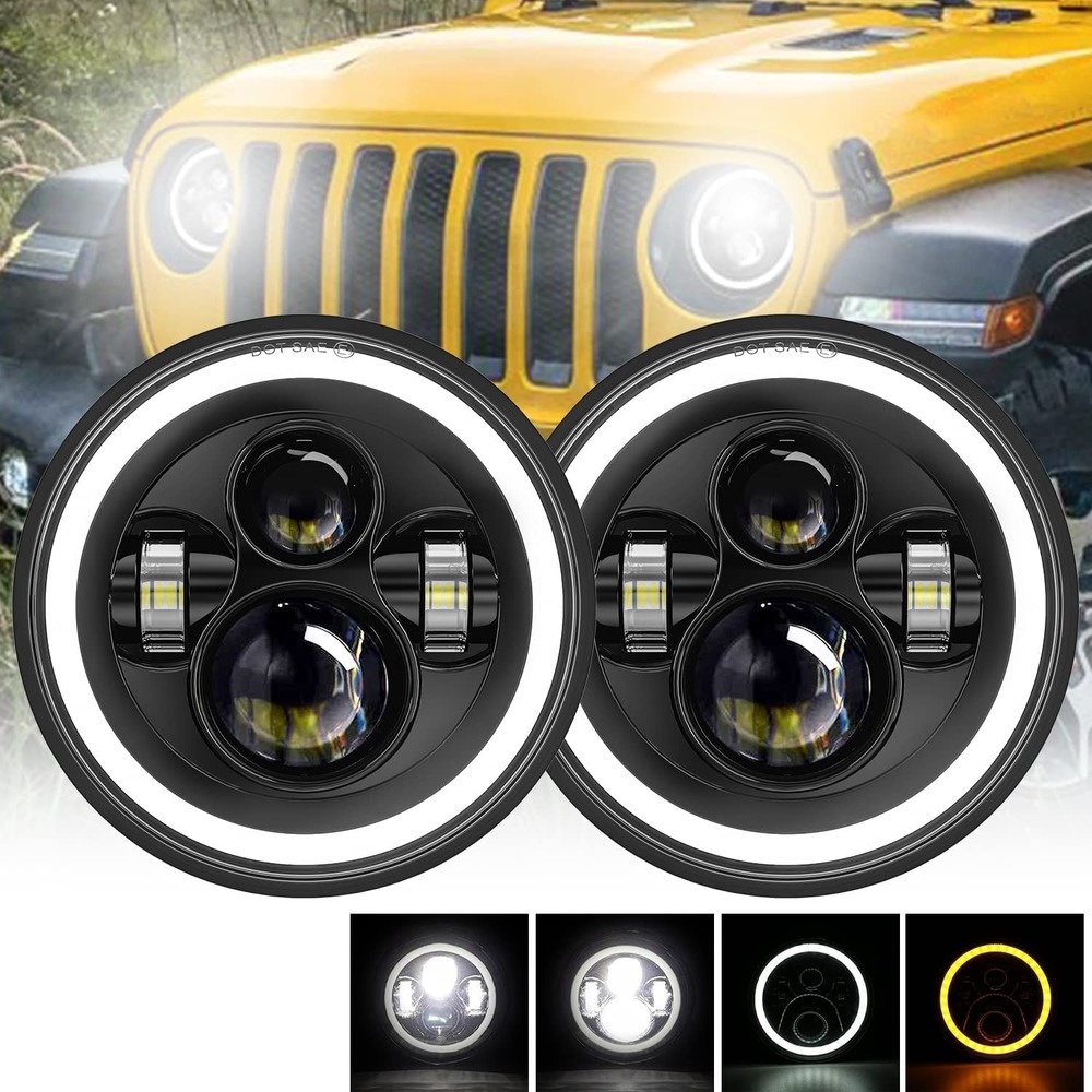 * Hàng Có Sẵn * Đèn Pha Xe Hơi 7 Inch H4 Đèn LED Xe Hơi Vòng Mắt Góc DRL Halo 12V 24V Hi/Lo Tín Hiệu Rẽ Cho JEEP Wrangler JK TJ LJ CJ7 Lada Niva Offroad Beetle