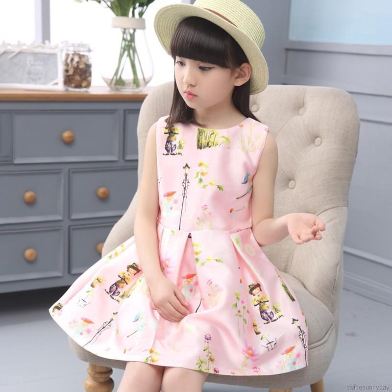 Đầm sát nách họa tiết hoạt hình xinh xắn dành cho bé gái