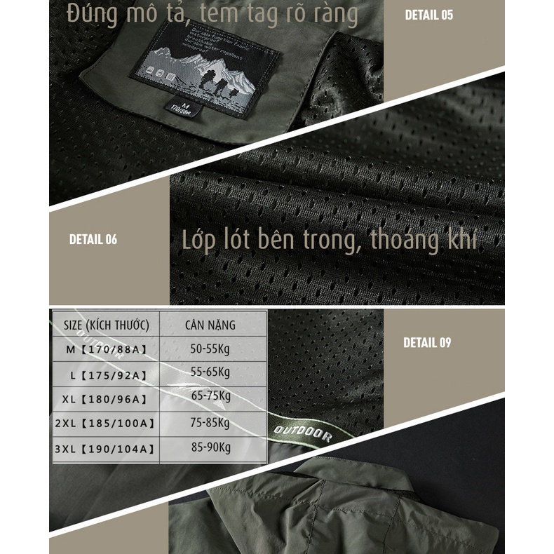 Áo khoác nam vải dù nhẹ thoáng khí không thấm nước nón có thể tháo rời - Hàng nhập khẩu - AK2102