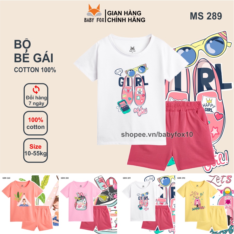 Bộ bé gái 100% cotton loại tốt, thương hiệu BABY FOX, in hình xinh xắn, size nhỏ, trung, đại h