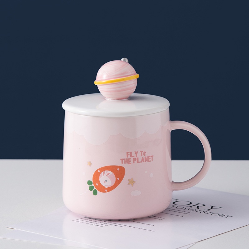 Ly cốc sứ dễ thương có nắp hoạt hình hành tinh cốc quà tặng lưu niệm