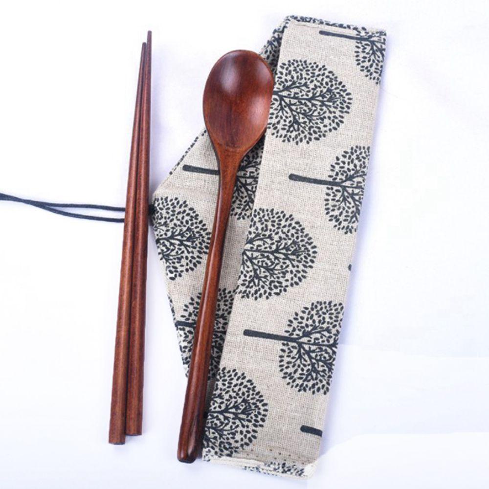 Bộ Dụng Cụ Ăn Uống Bằng Gỗ Phong Cách Nhật Bản Kèm Túi Vải Thân Thiện Với Môi Trường