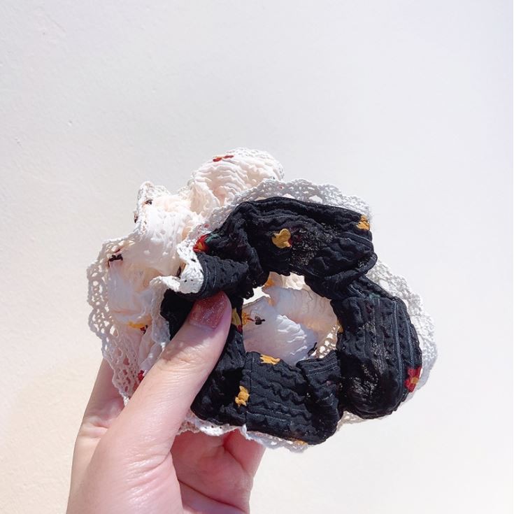 Scrunchies Cột Tóc LIN Họa Tiết Hoa Viền Ren