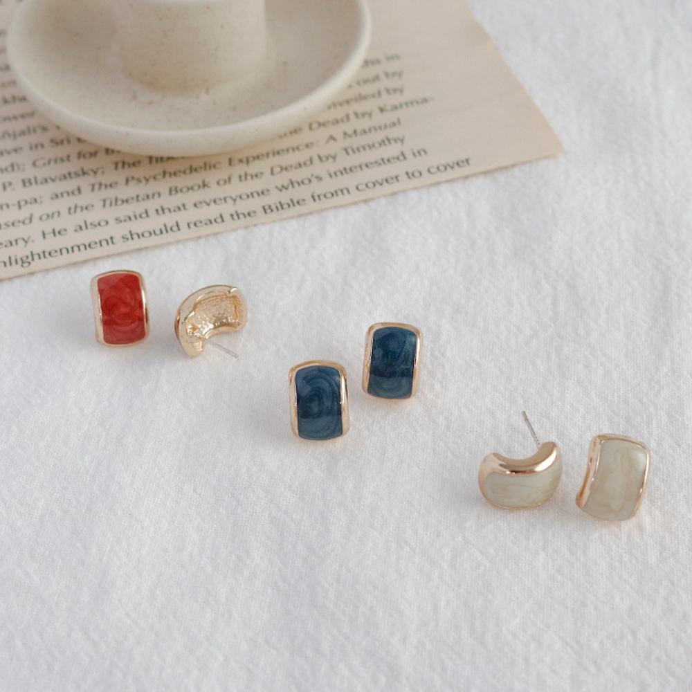 MXGOODS Bông Tai Chữ C Tráng Men Thanh Lịch