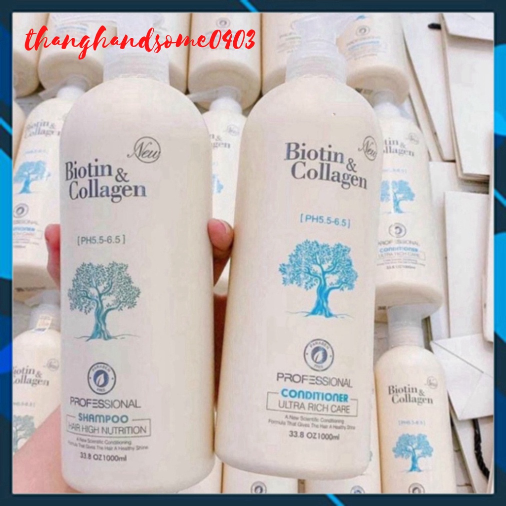 Biotin collagen - Cặp dầu gội xả Biotin Collagen Trắng 1000ml | Dầu gội ngăn rụng tóc, kích thích mọc tóc