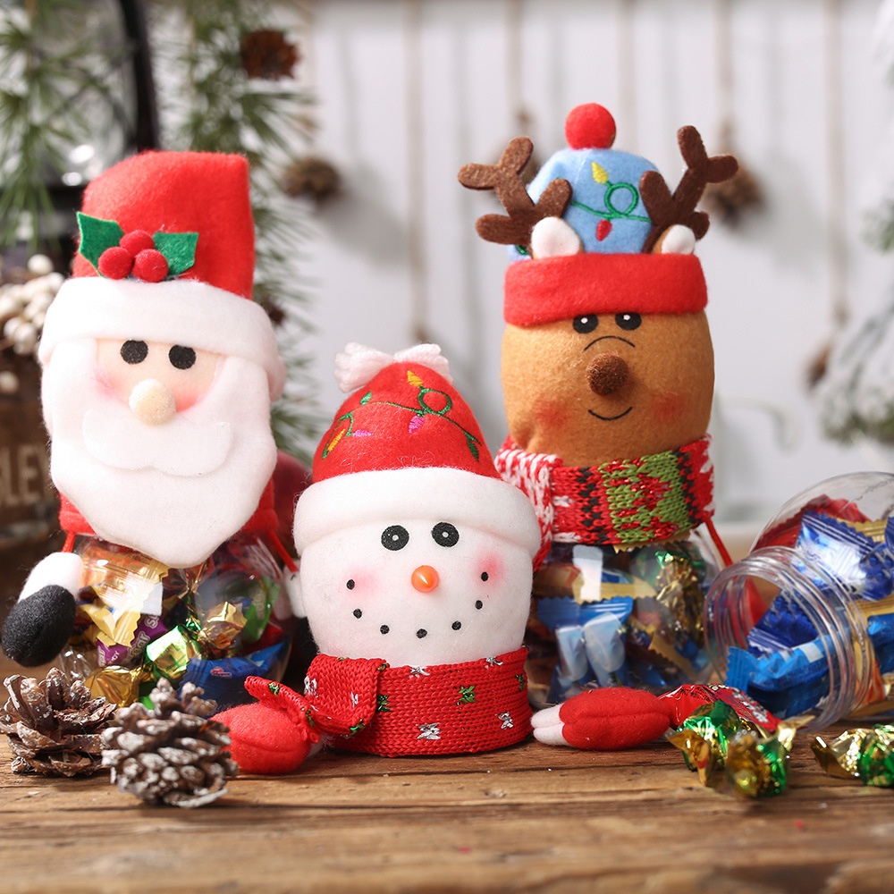 Hộp đựng kẹo hình ông già noel/người tuyết/tuần lộc sáng tạo treo cây thông trang trí lễ giáng sinh tiện dụng