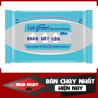 Ghka t hàng mới về💥combo 5 gói💥khăn ướt cồn diệt khuẩn 99,9% let-green 10 miếng/gói, nhỏ gọn, nhân tiện dụng