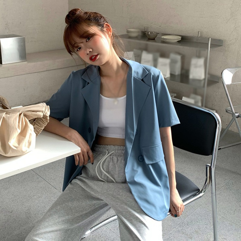 Áo Khoác Blazer Tay Ngắn Dáng Rộng Màu Sắc Kẹo Ngọt Phong Cách Hàn Quốc Cho Nữ | BigBuy360 - bigbuy360.vn