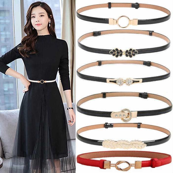 Small black belt, easy to coordinate with simple Korean style dresses for women
