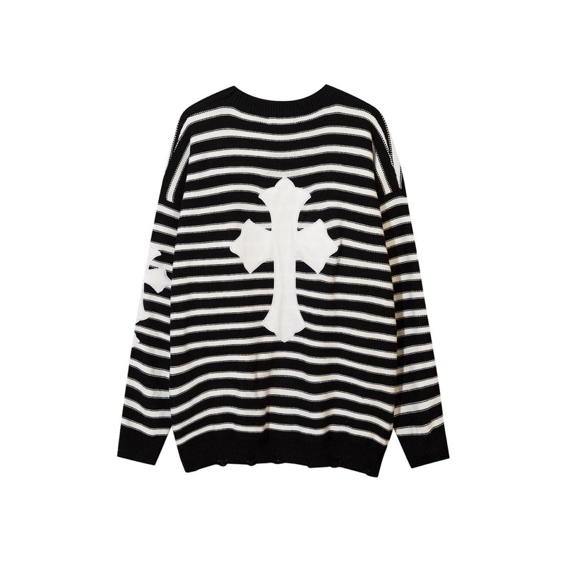Áo len unisex White Cross Stripe Longline swt