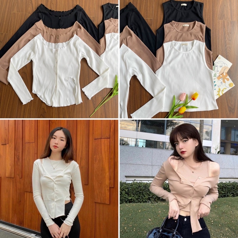set áo tay dài kèm áo ba lỗ giá siêu hời, basic nhưng vẫn xinh