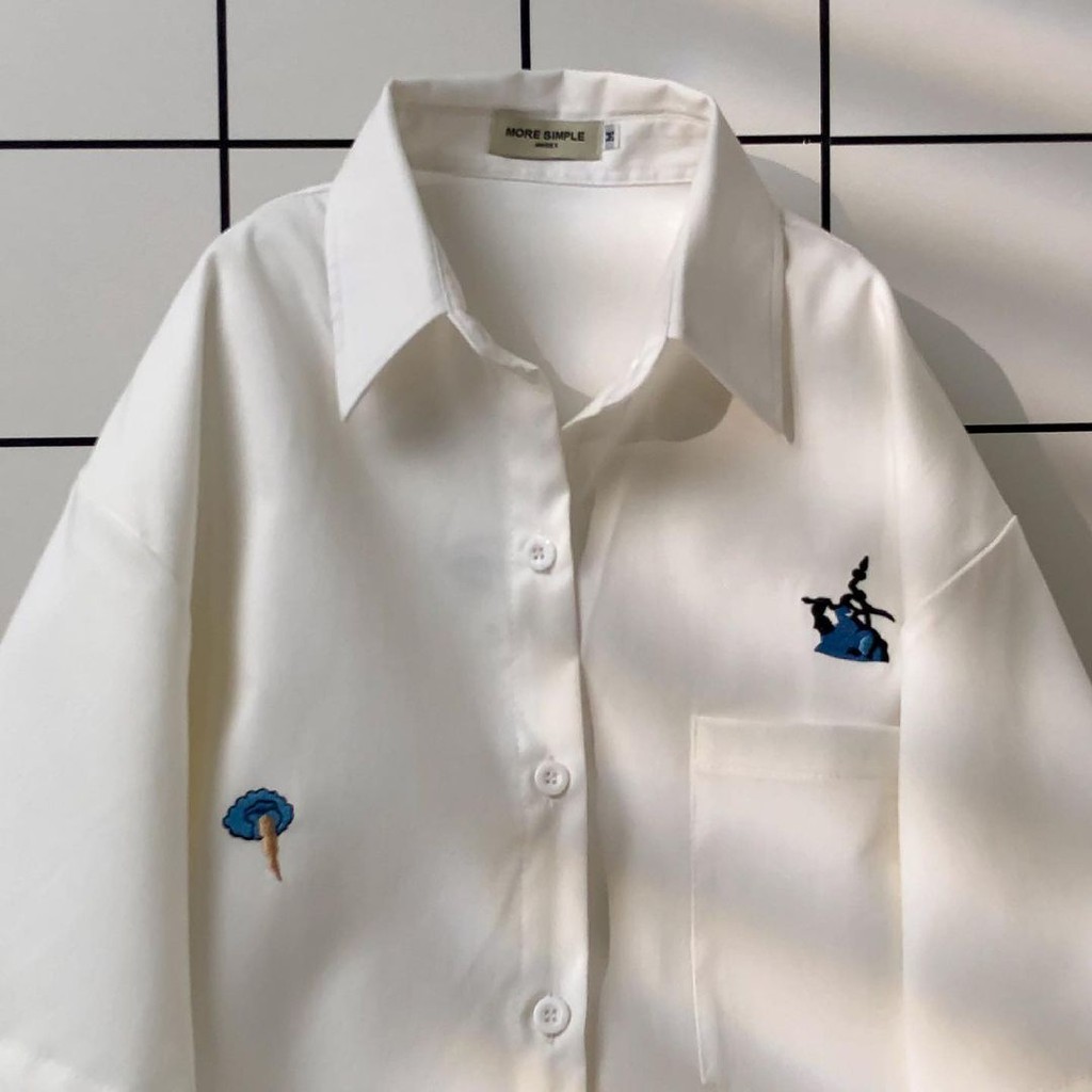 Áo Sơ Mi Tay Lỡ Nữ Thêu Hoạ Tiết BORI Vải Kate Hàn Unisex | BigBuy360 - bigbuy360.vn