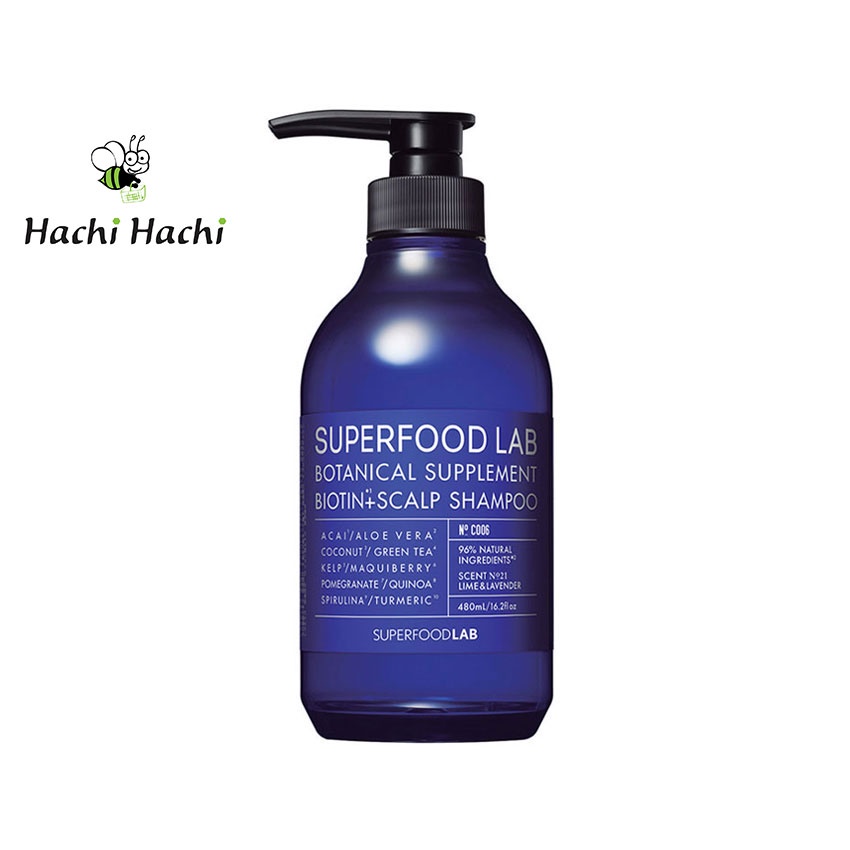 Dầu gội Superfood Lab Nhật Bản chăm sóc da đầu cho tóc dầu 480ml Biotin Scalp Shampoo - Hachi Hachi Japan Shop