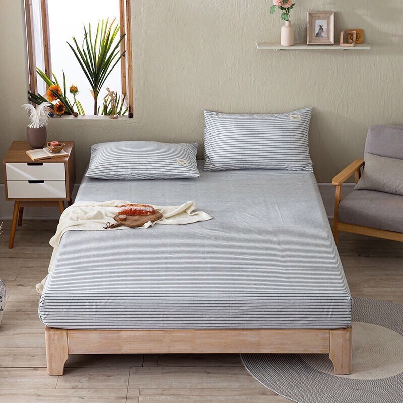 Set ga gối cotton tici kẻ TKN store ga gối Hàn Quốc đủ size đủ màu miễn phí bo chun