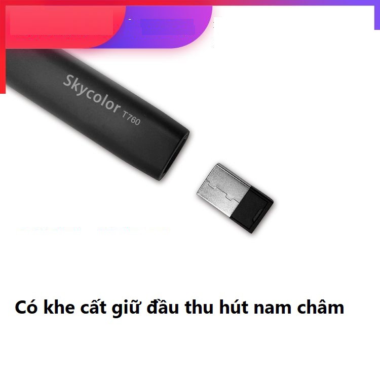 Bút trình chiếu Skycolor T760 đèn Lazer màu xanh, dùng cho màn hình TV, màn máy chiếu, có pin sạc lại