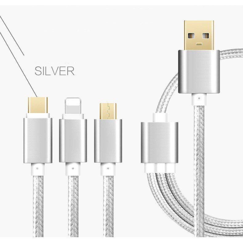 [Mã ELORDER5 giảm 10K đơn 20K] Cáp sạc đa năng 3in1 dây dù cho Lighting Micro USB Type C -DC1058