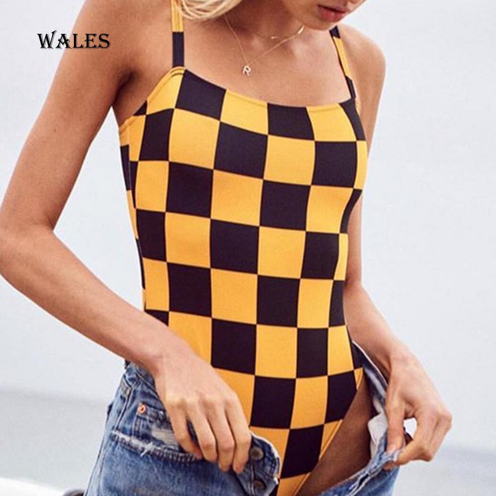 Đồ bơi một mảnh in họa tiết ô vuông gợi cảm cho nữ | BigBuy360 - bigbuy360.vn