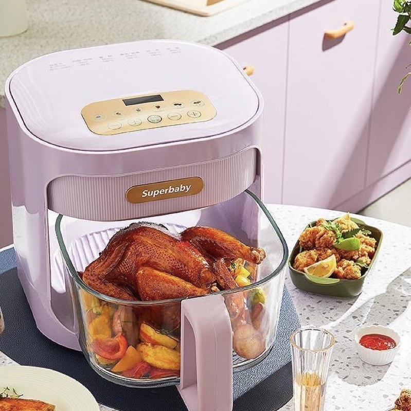 Nồi chiên không dầu khay thuỷ tinh trong suốt BABYSTAR 4.5L  màu tím/xanh bảo hành 12 tháng