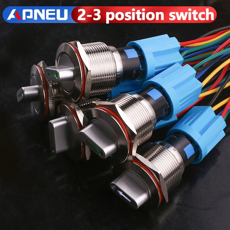 Công Tắc Xoay Bằng Kim Loại Có Đèn led 2-3 Nút 9-24V 19mm 22mm