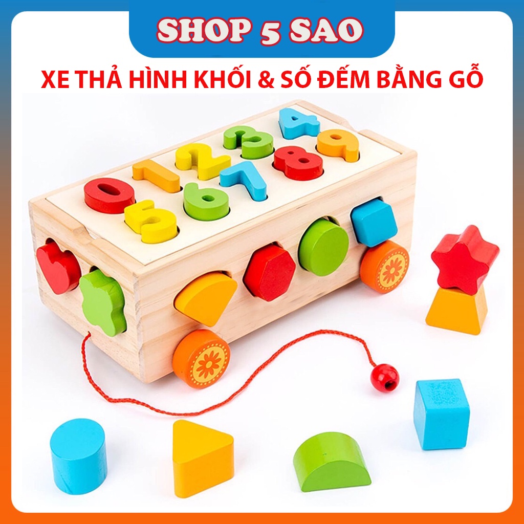 Xe Thả Hình Khối Bằng Gỗ Cho Bé Nhiều Màu Sắc