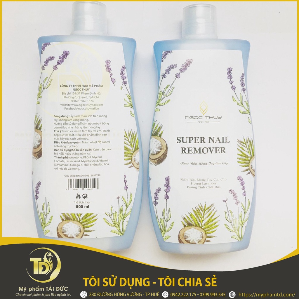 Nước rửa móng tay Ngọc Thủy Axetone dung tích 500ml tẩy sơm móng tay siêu mạnh không lem trắng