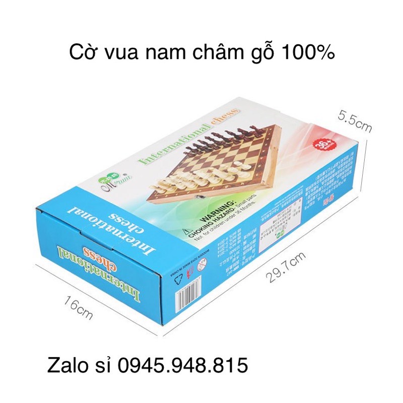 <Có nam châm> Cờ vua gỗ Tiêu chuẩn Quốc tế 100%gỗ tự nhiên size 29x29cm