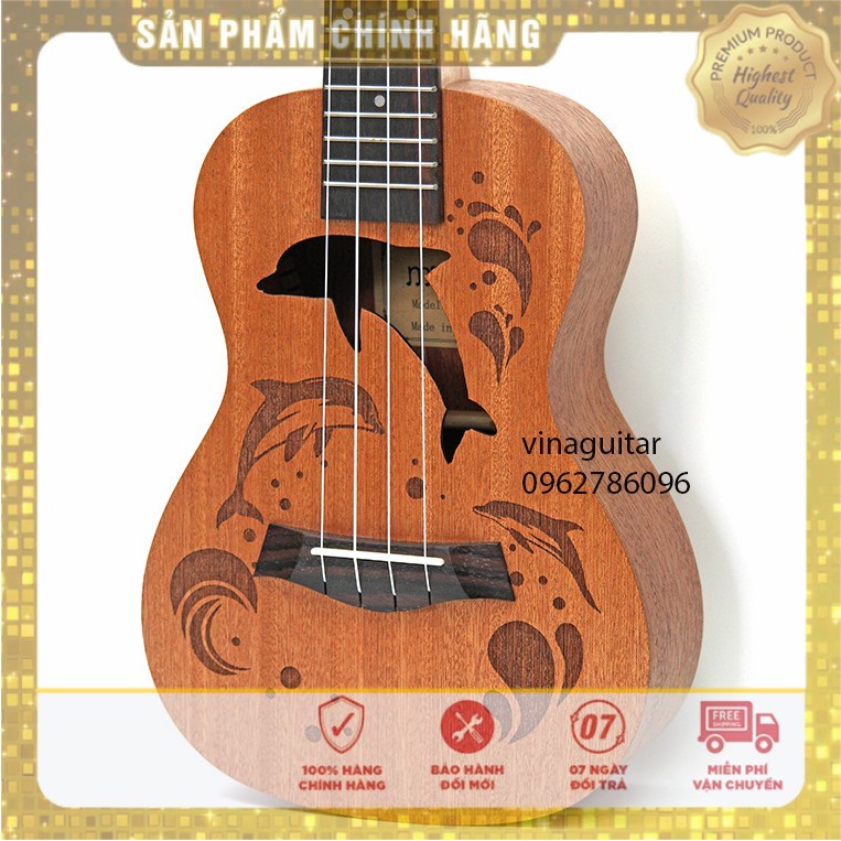 Đàn Ukulele Concert Music Cá Heo Chính Hãng Full Gỗ Hồng Đào Bắc Phi Latuta Guitar phân phối