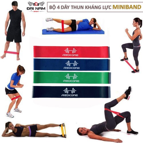 Bộ 4 Dây Miniband Kháng Lực Redcore SP091 Tập Gym,Yoga Cho Nam Và Nữ (Hàng Xịn Nhập Khẩu)