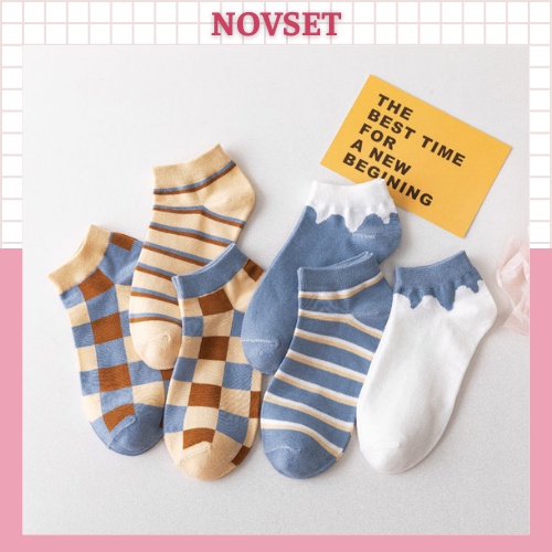 Tất cổ thấp NOVSET Vớ Nữ Cổ Ngắn Phong Cách Hàn quốc kiểu dáng sọc kẻ Mã T1