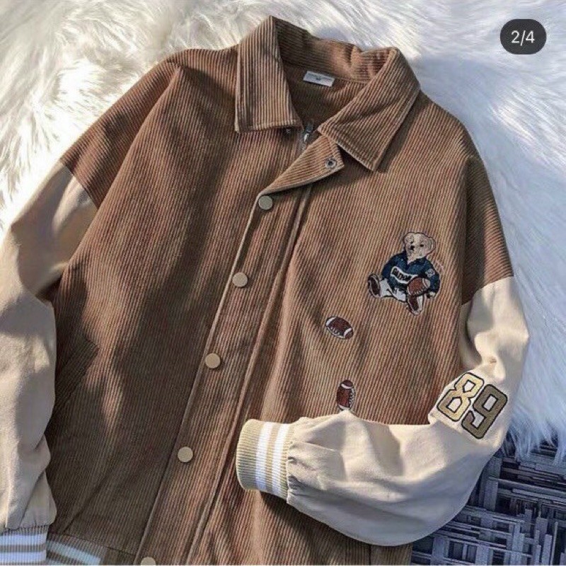 🌵 𝐓𝐡𝐞𝐔𝐥𝐳𝐳𝐚𝐧𝐠 🌵 066 Áo Khoác Nữ KaKi Nhung Tâm Thêu Gấu Nút Bấm Hàng Quảng Châu | BigBuy360 - bigbuy360.vn